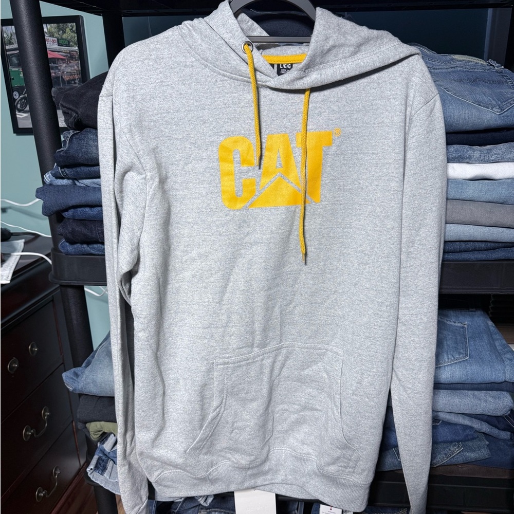 CAT Caterpillar Sweatshirt Men's L Gray Hoodie Workwear Outdoor